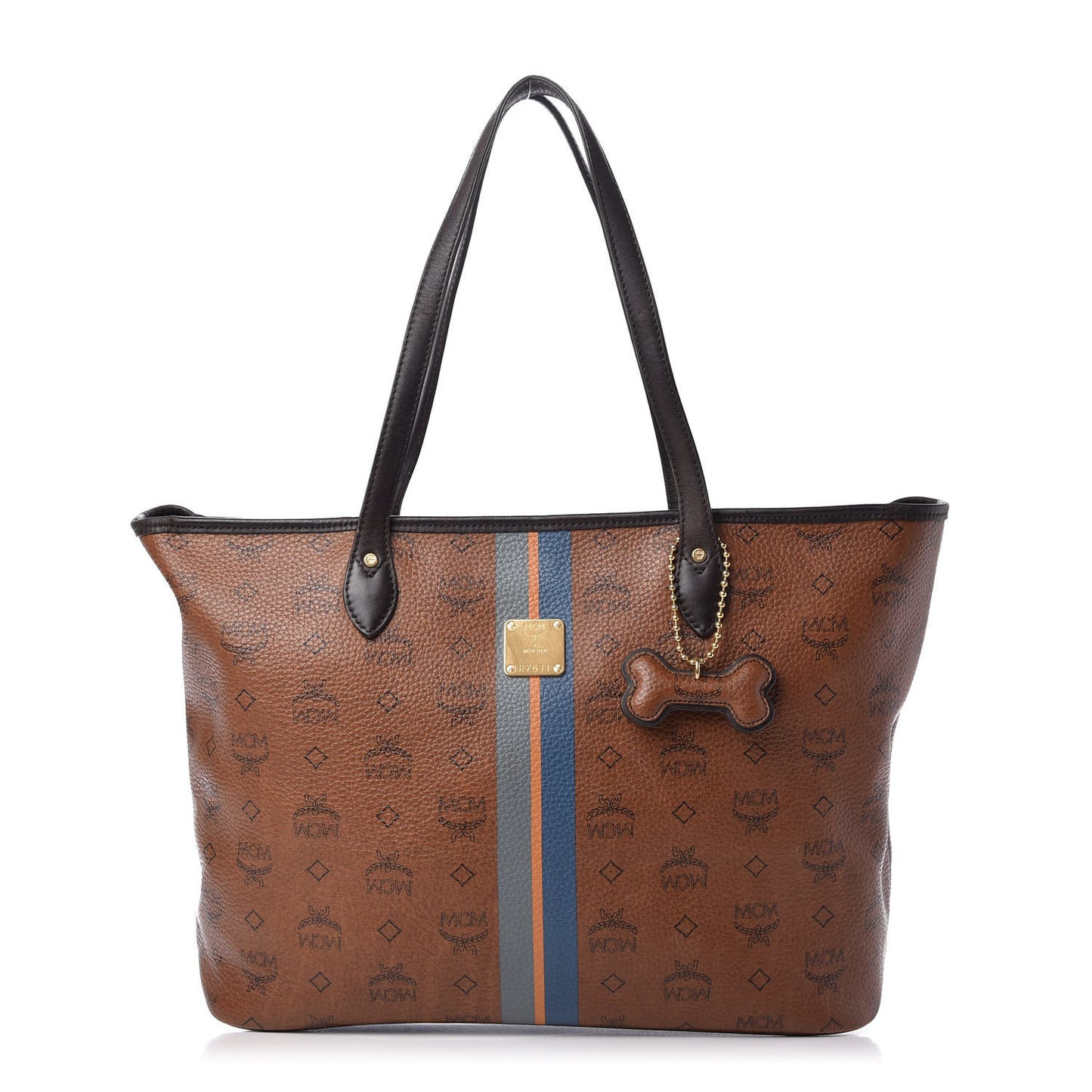 Visetos Dog Bone Striped Shopper Tote Brown