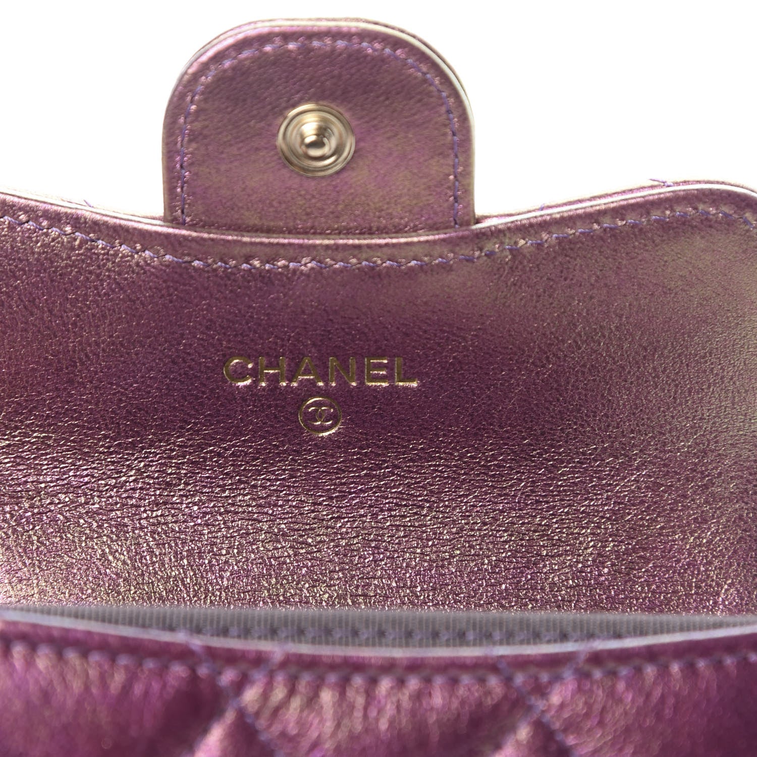Chanel Iridescent Lambskin Quilted Flap Card Holder Purple 6 of 9