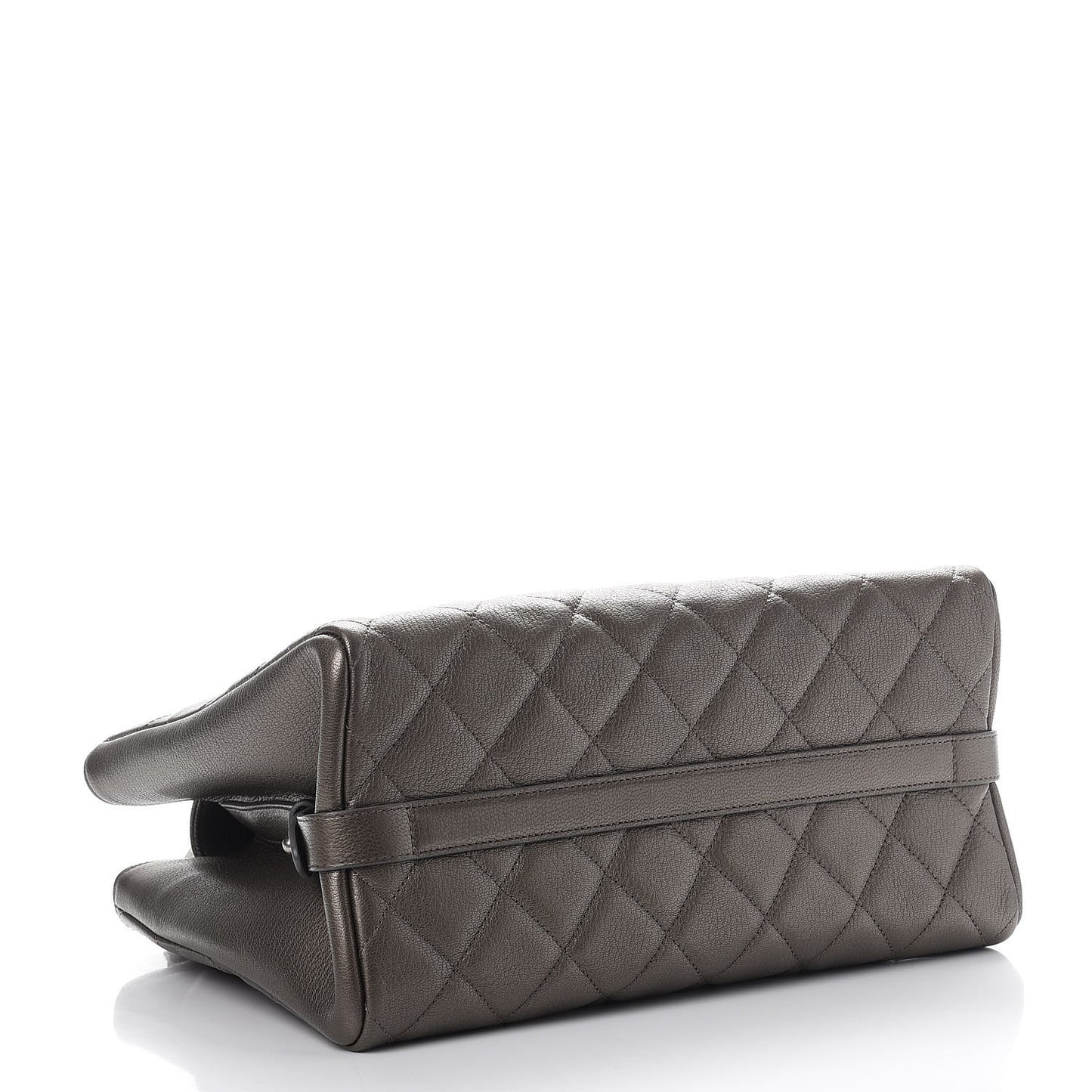 Metallic Goatskin Quilted Large City Rock Shopping Bag Silver