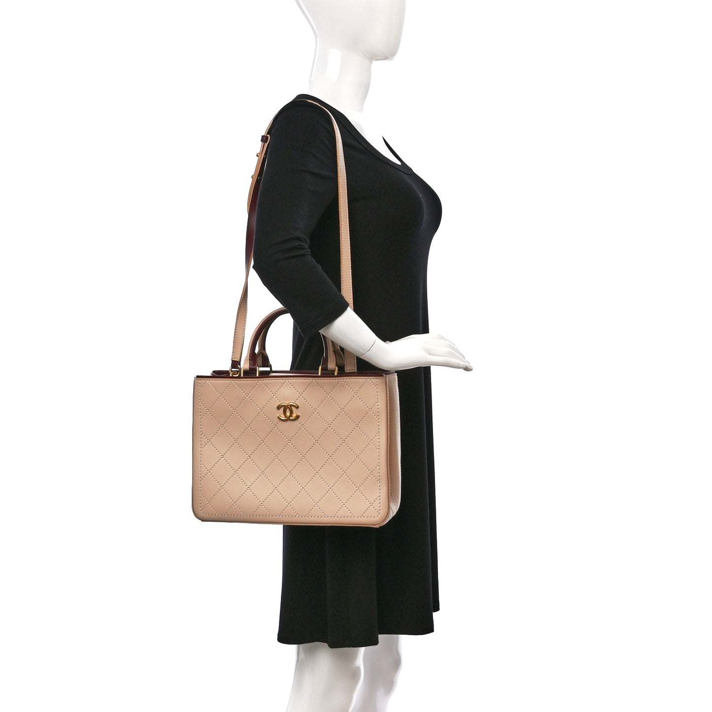 Bullskin Stitched Bi-Color Medium So Light Shoulder Bag Beige