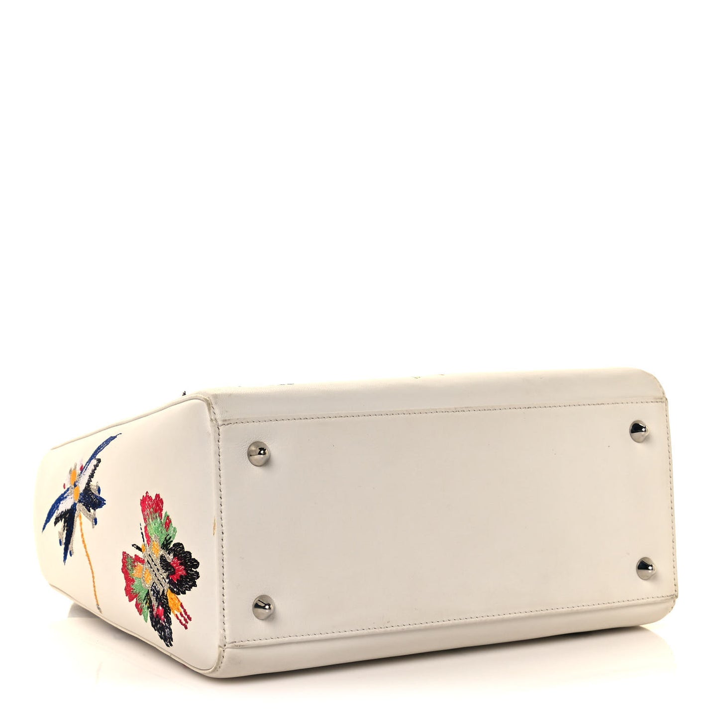 Smooth Calfskin Embroidered Medium Lady Dior White Multicolor