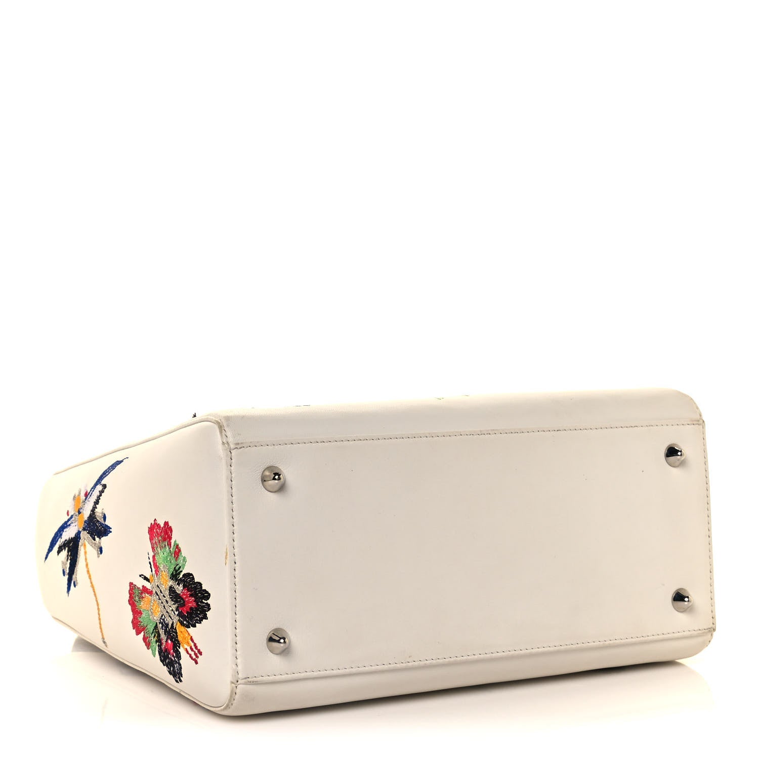 Christian Dior Smooth Calfskin Embroidered Medium Lady Dior White Multicolor 4 of 12