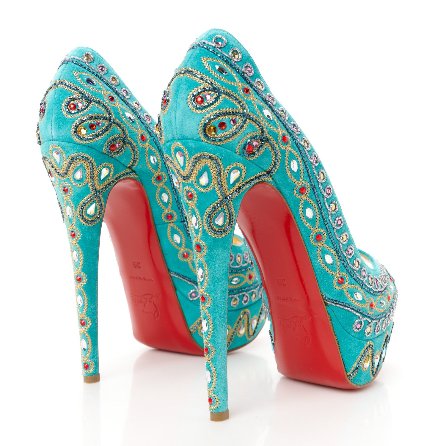 Christian Louboutin Crystal Suede Bollywoody 150 Pumps 39 Turquoise 4 of 8