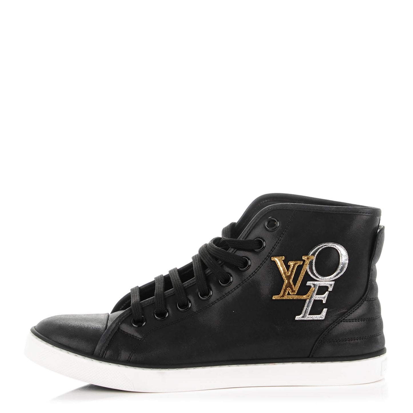 Calfskin Punchy Love Patch High Top Sneakers 38 Black