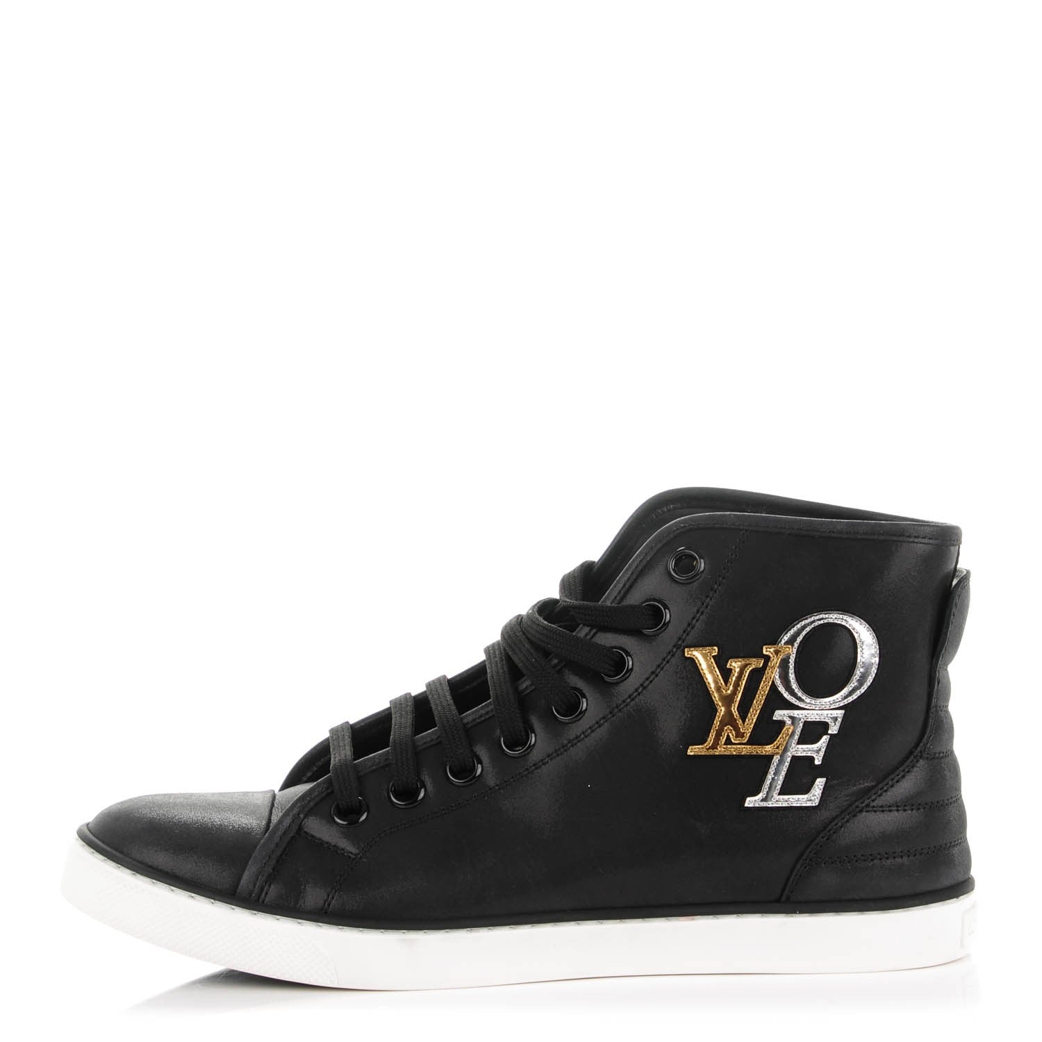 Louis Vuitton Calfskin Punchy Love Patch High Top Sneakers 38 Black 1 of 6
