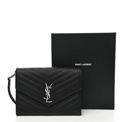 Saint Laurent Grain De Poudre Matelasse Chevron Monogram Envelope Clutch Black 10 of 10