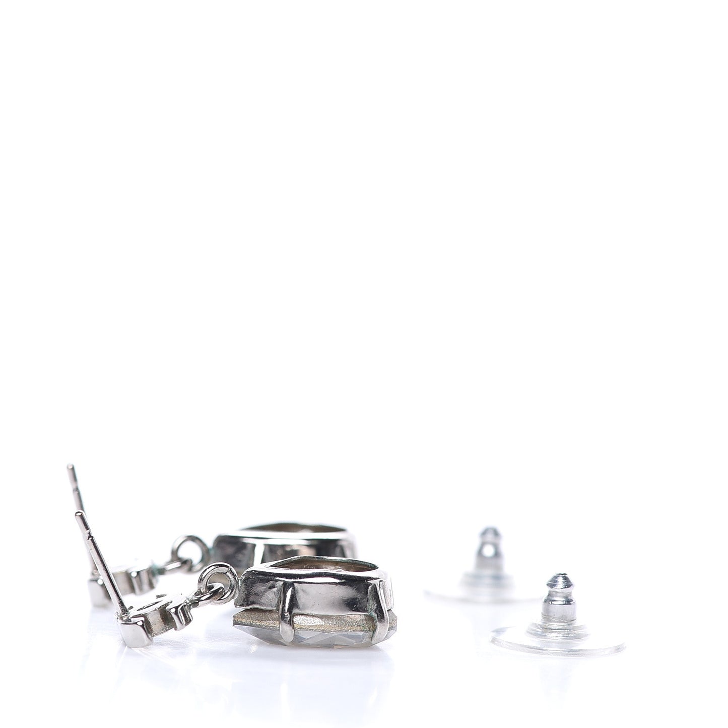 Crystal CC Tear Drop Earrings Silver