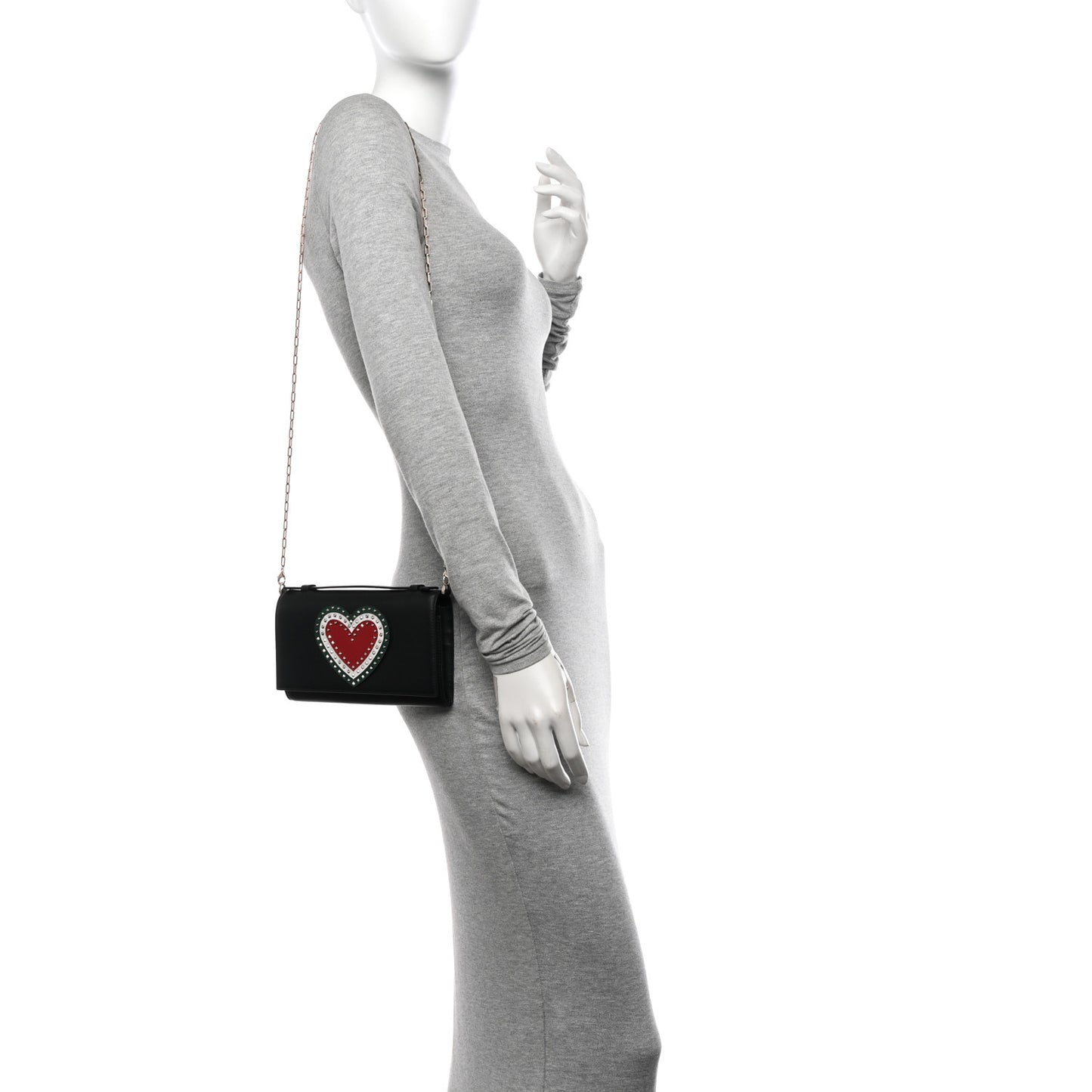 Smooth Calfskin Rockstud Heart Wallet On Chain Black Multicolor