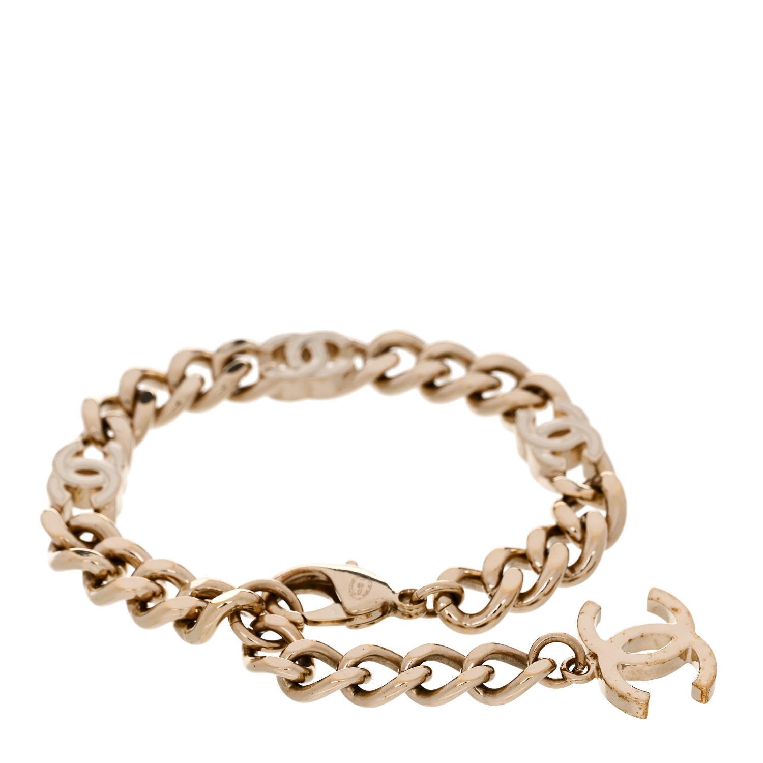 Chanel Enamel Metal CC Chain Bracelet Gold White 2 of 4