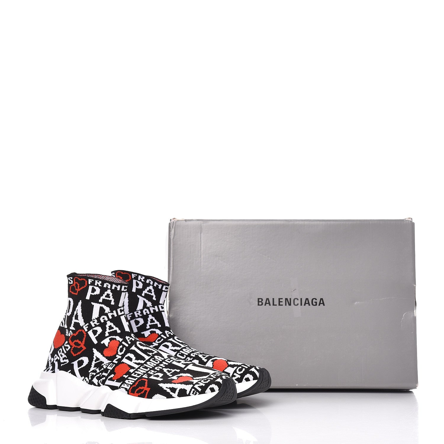 Balenciaga Neoprene Knit Bonjour Paris Womens Speed Sneakers 41 Black White Red 10 of 10
