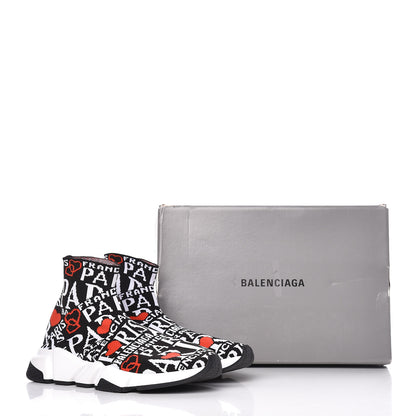 Balenciaga Neoprene Knit Bonjour Paris Womens Speed Sneakers 41 Black White Red 10 of 10