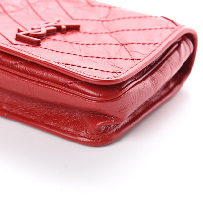 Saint Laurent Crinkled Calfskin Matelasse Monogram Niki Chain Wallet Red 8 of 8