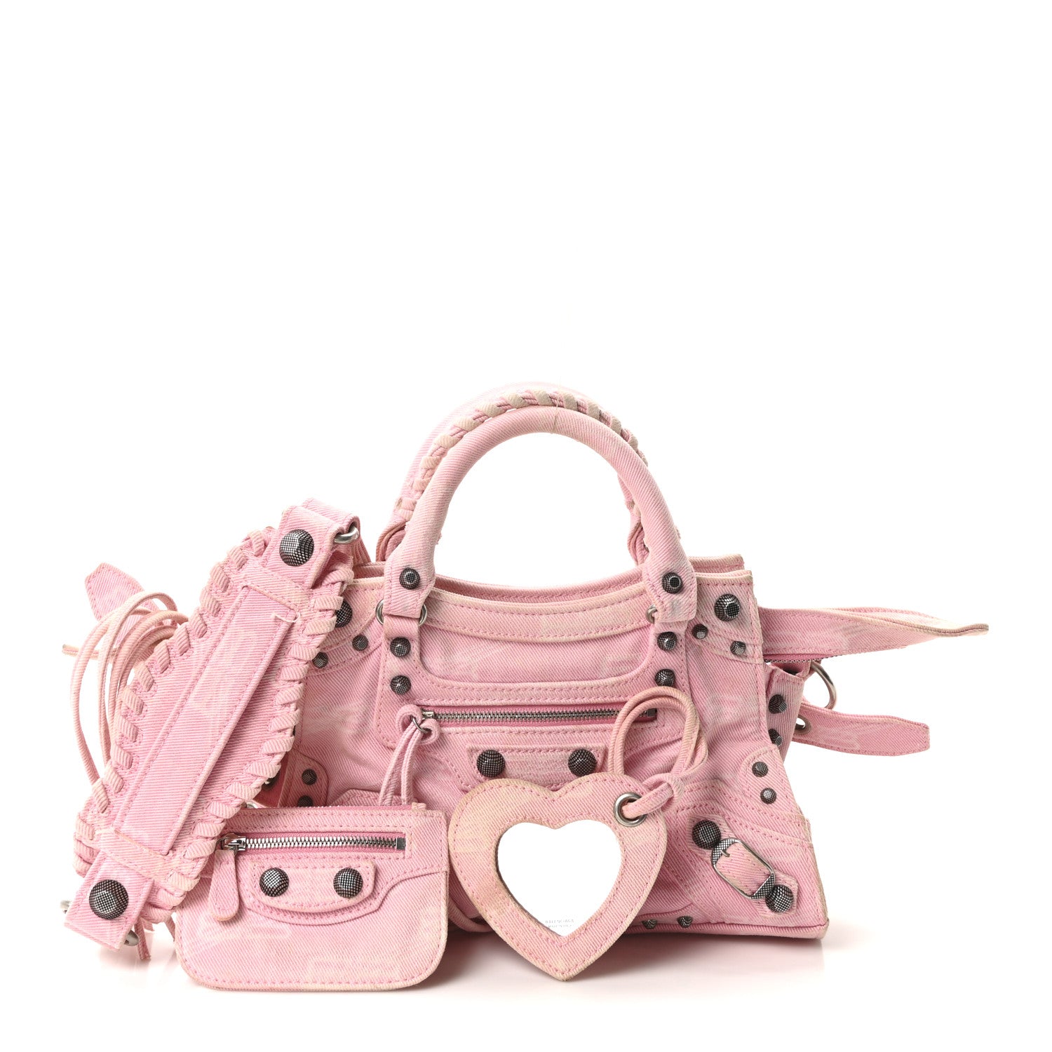 Balenciaga Denim BB Monogram Neo Cagole Handbag XS Pink 3 of 11