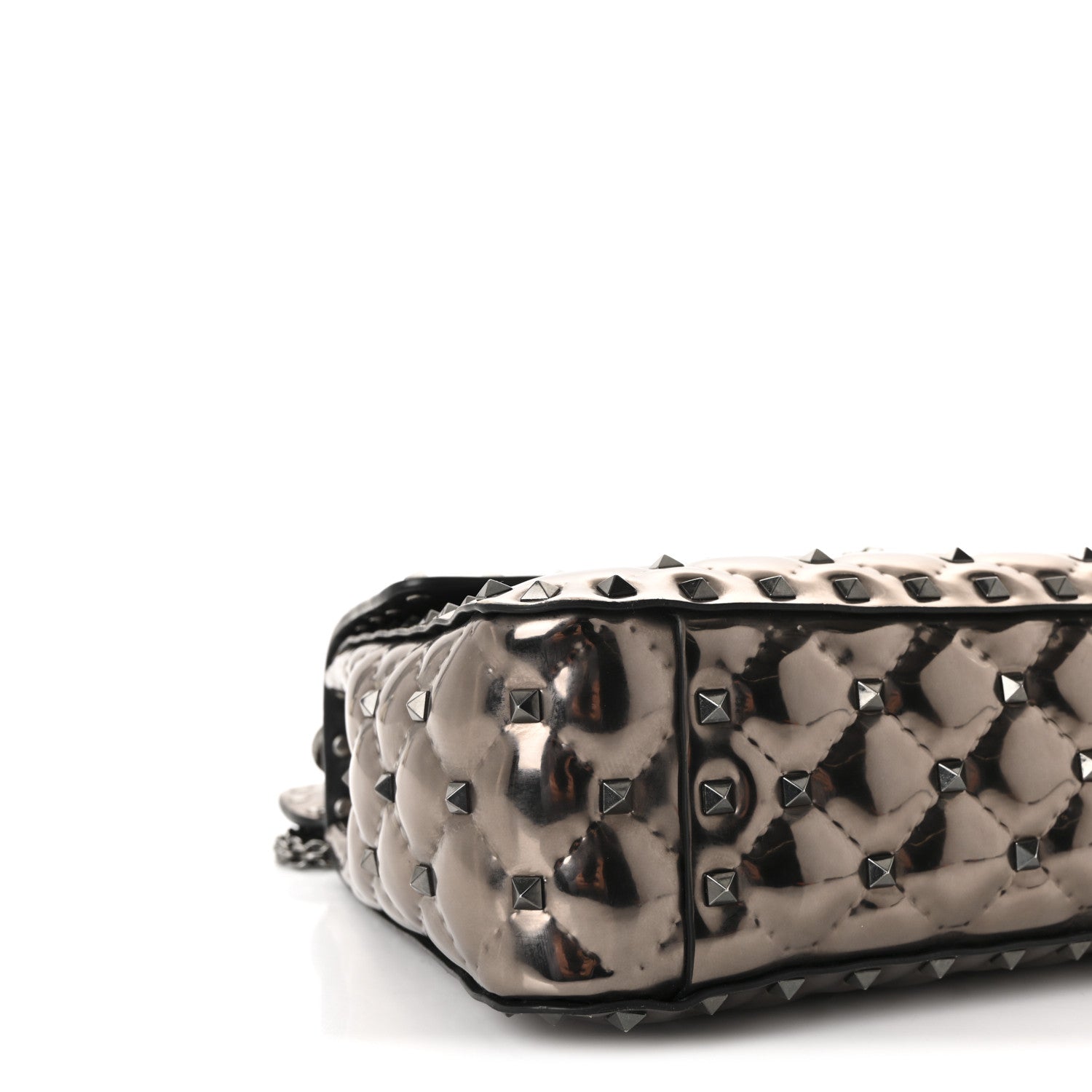 Valentino Garavani Metallic Patent Medium Rockstud Spike Shoulder Bag Rutenio 8 of 9