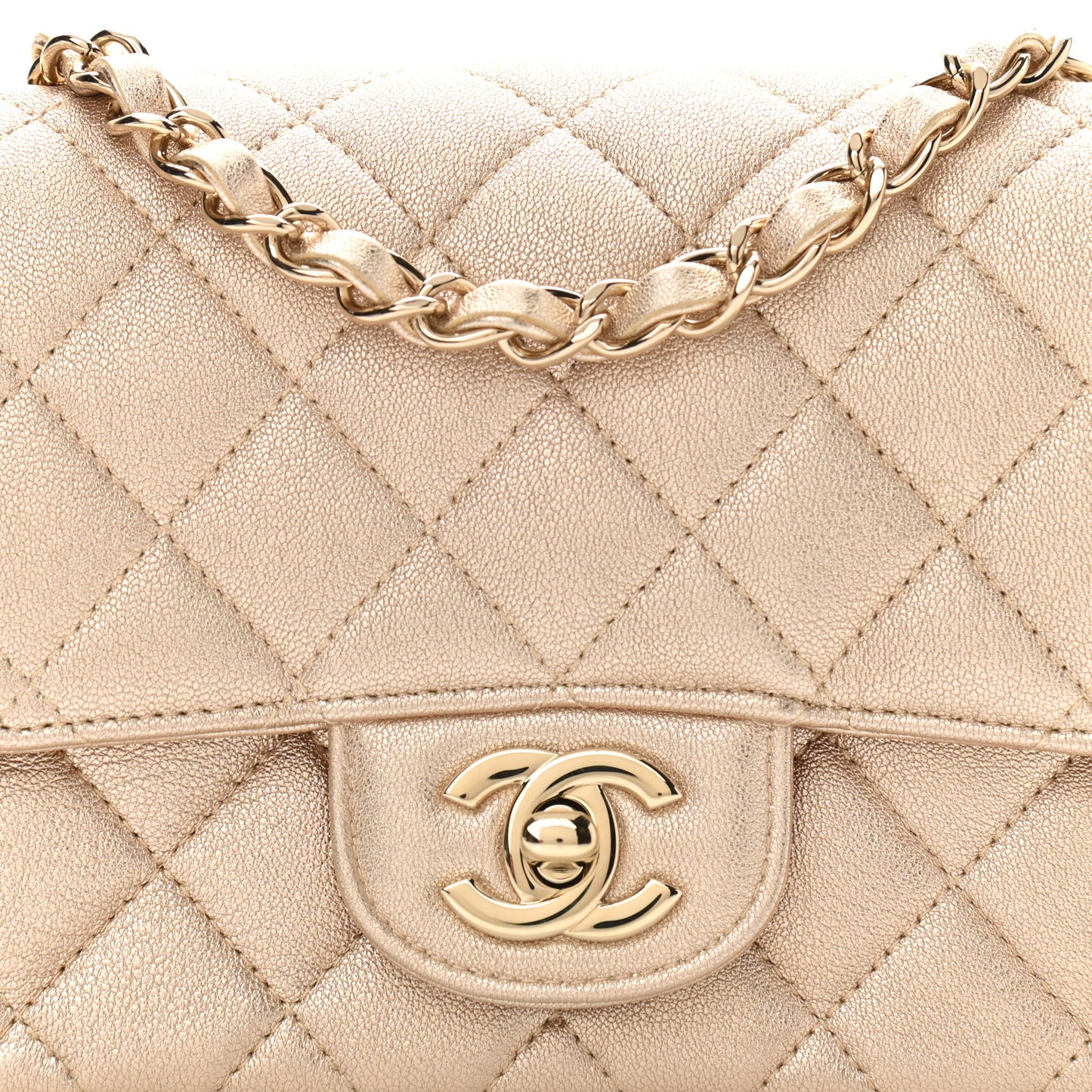 Metallic Lambskin Quilted Mini Square Flap Gold
