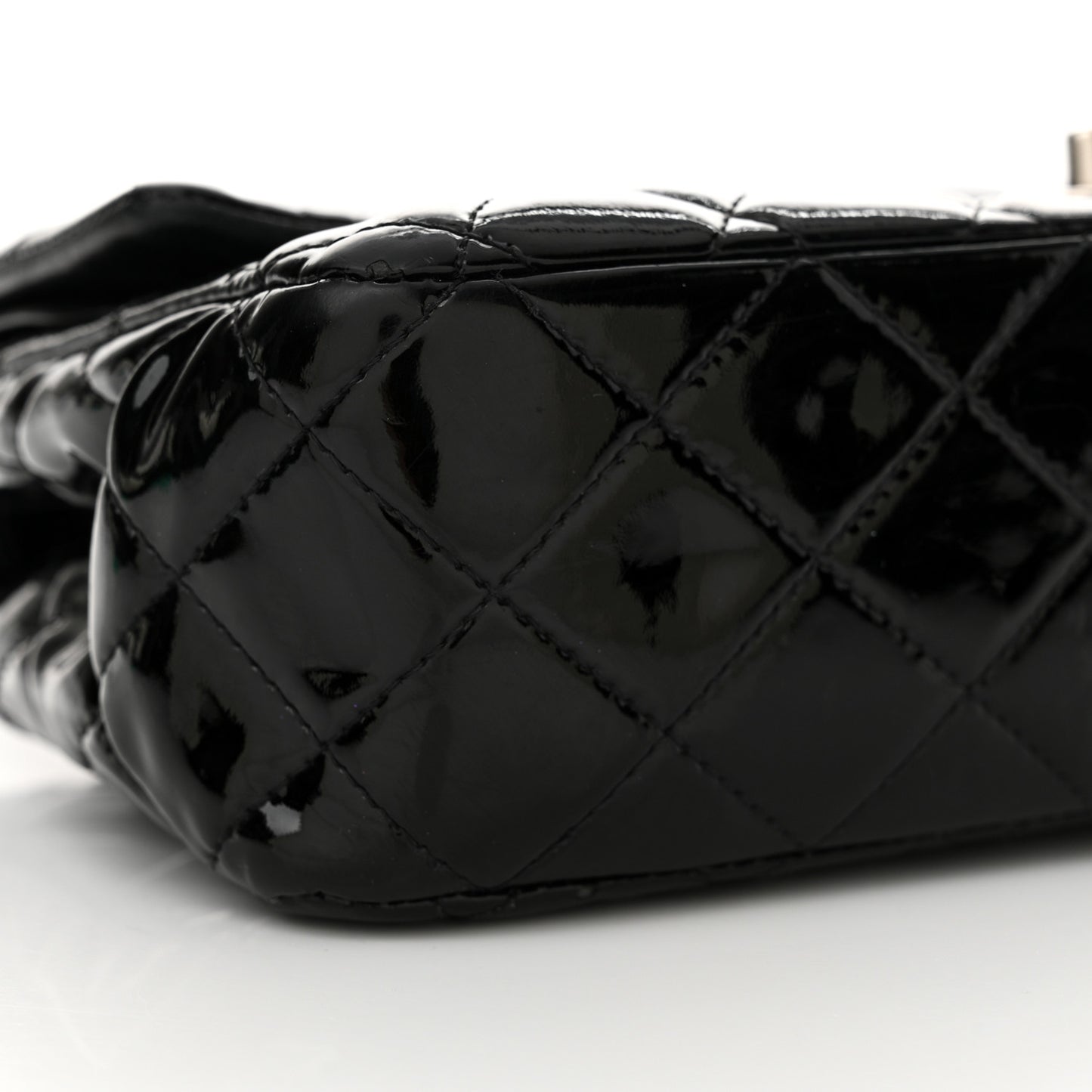 Patent Quilted Medium Double Flap Black