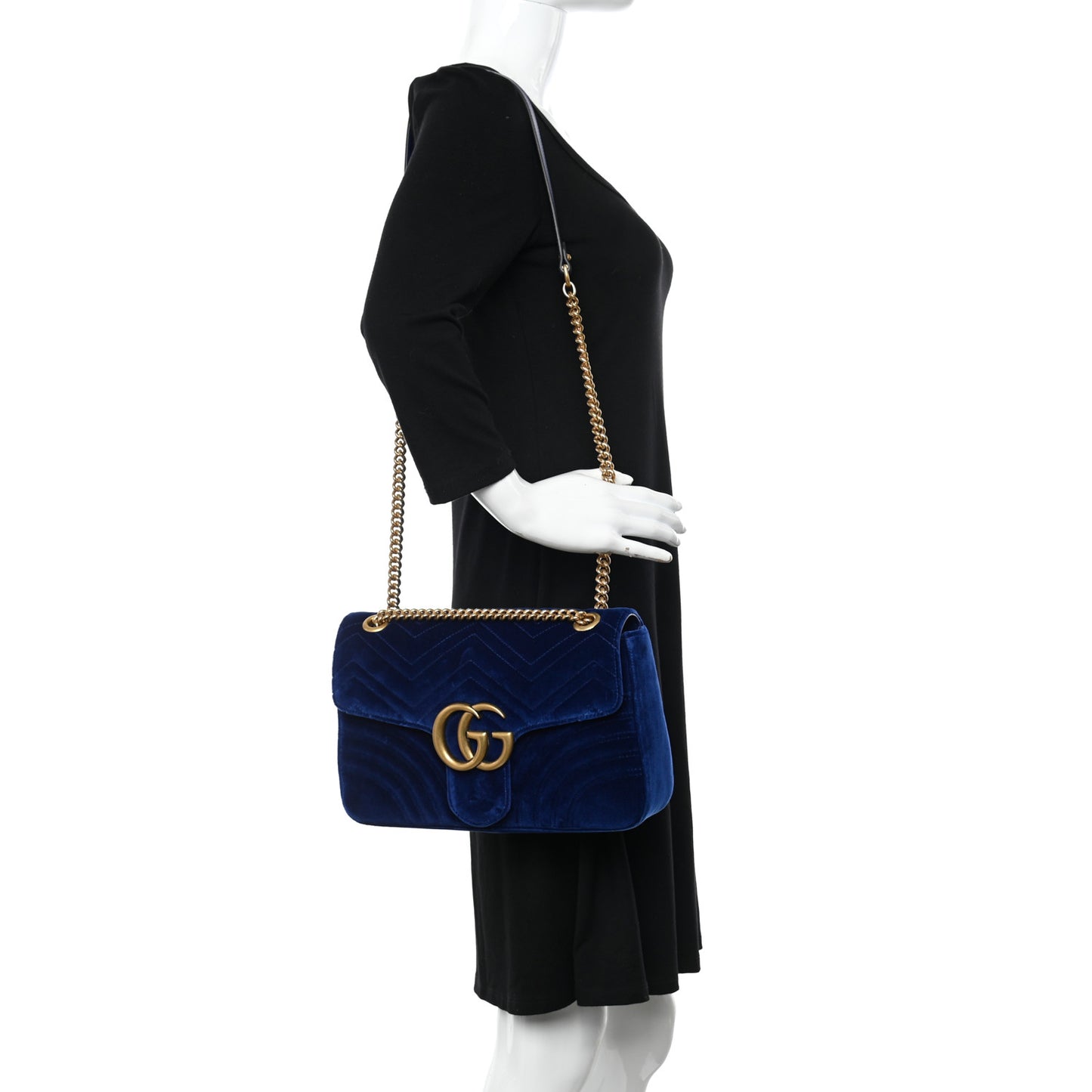 Velvet Matelasse Medium GG Marmont Shoulder Bag Cobalt Blue