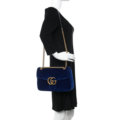 Gucci Velvet Matelasse Medium GG Marmont Shoulder Bag Cobalt Blue 2 of 10