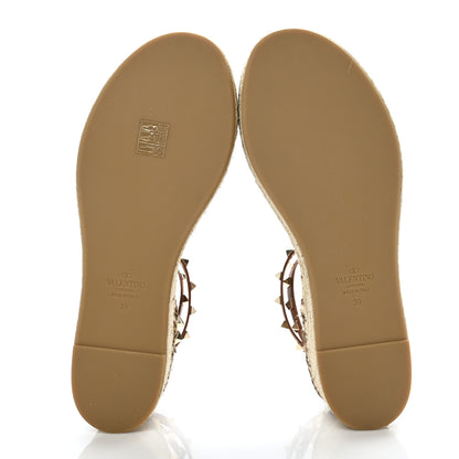 Valentino Garavani Canvas Leopard Print Rockstud Ankle Wrap Espadrille Flatform Sandals 39 Brown 5 of 8