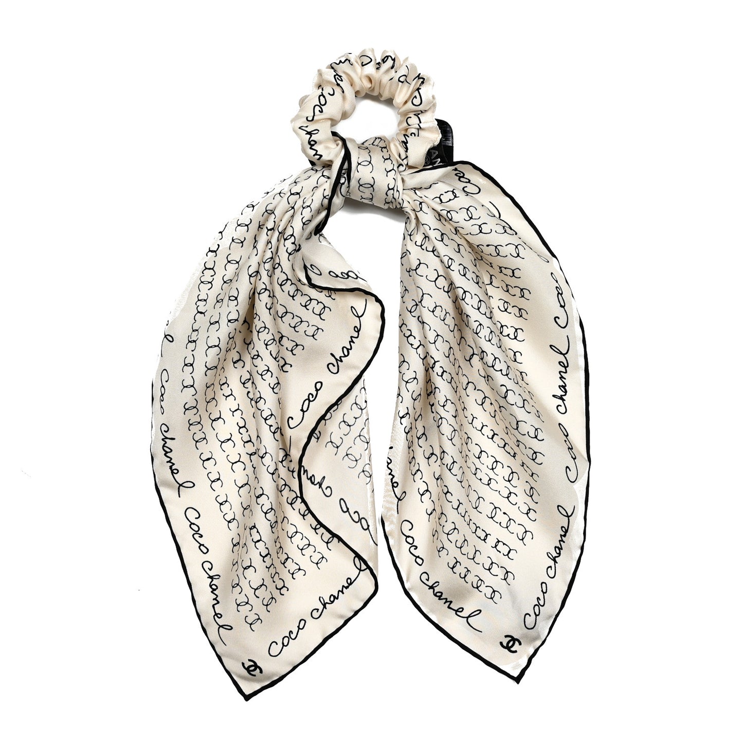 Silk Twill Square Scarf Hair Tie White Black