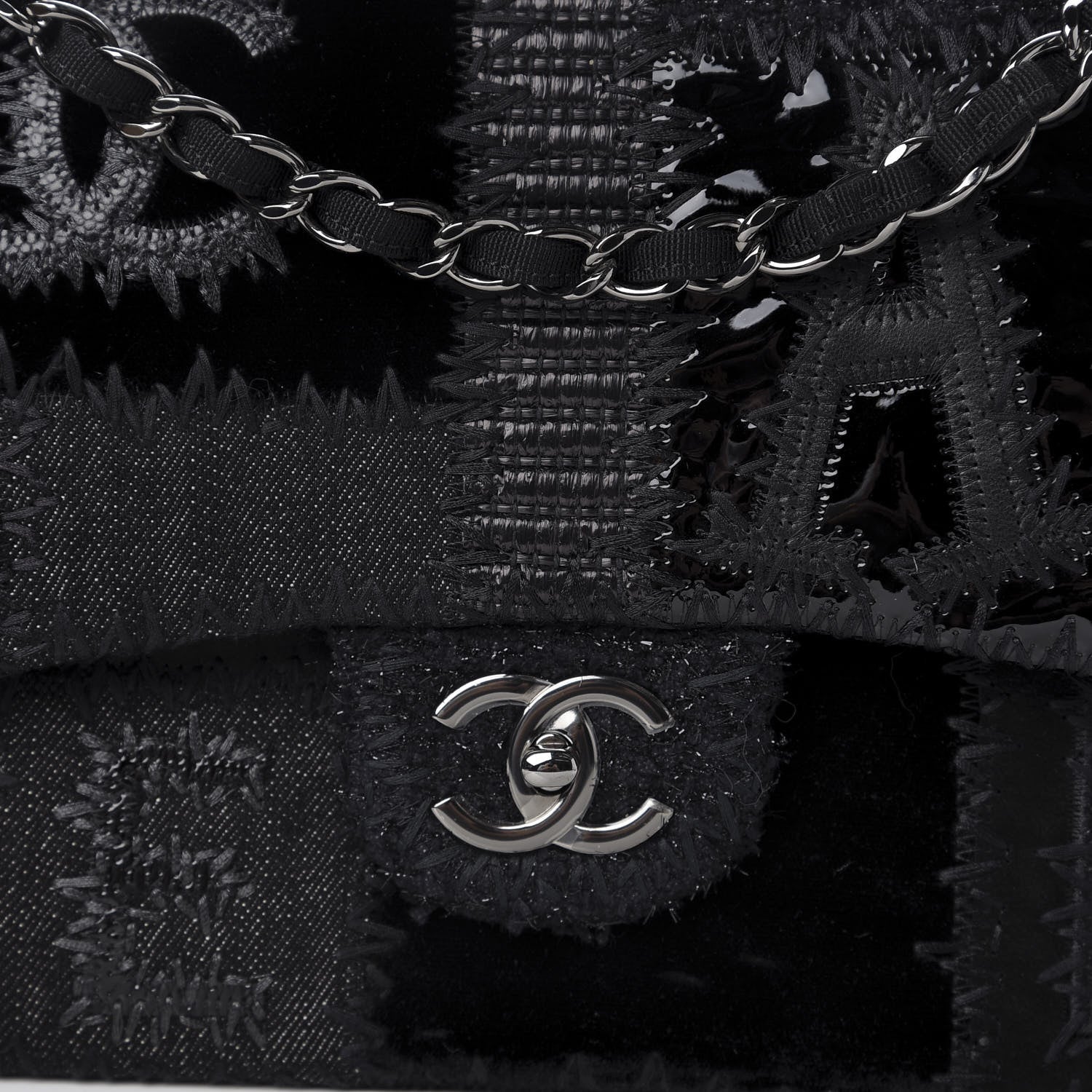 Chanel Tweed Patchwork Jumbo Single Flap Black 10 of 11