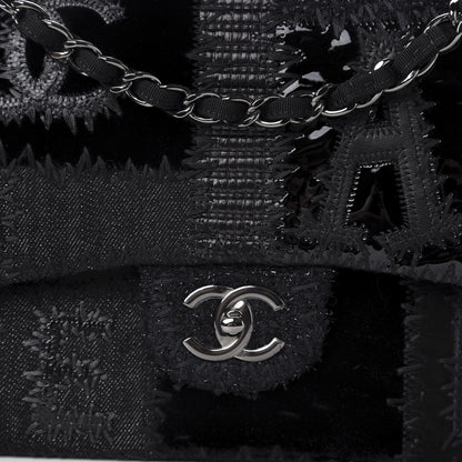 Chanel Tweed Patchwork Jumbo Single Flap Black 10 of 11