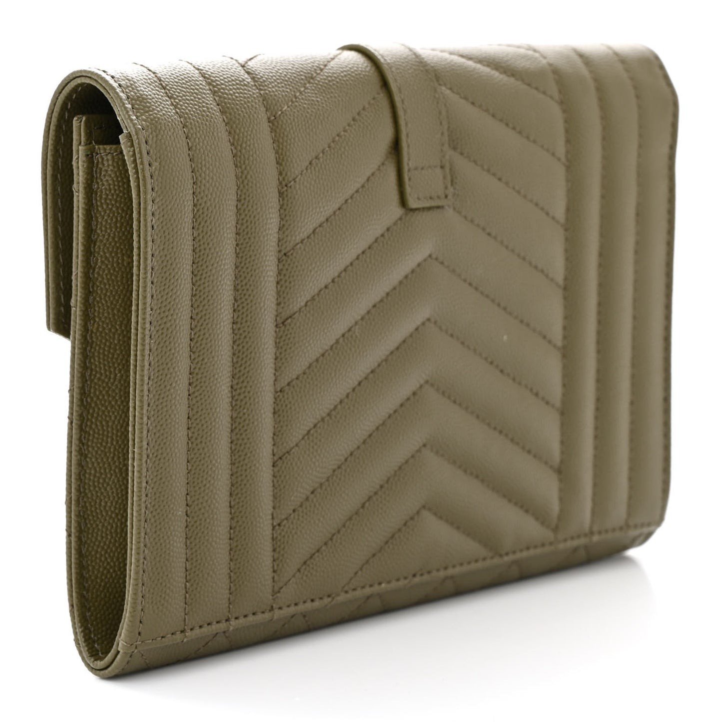 Grain De Poudre Textured Mixed Matelasse Triquilt Monogram Clutch Vert Kaki