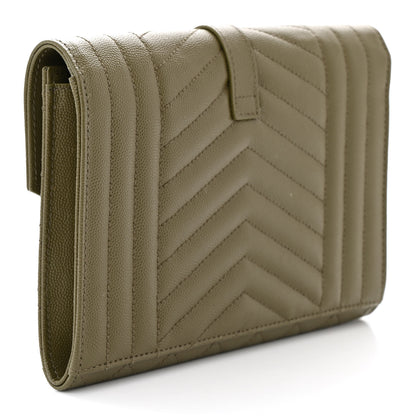 Saint Laurent Grain De Poudre Textured Mixed Matelasse Triquilt Monogram Clutch Vert Kaki 3 of 13