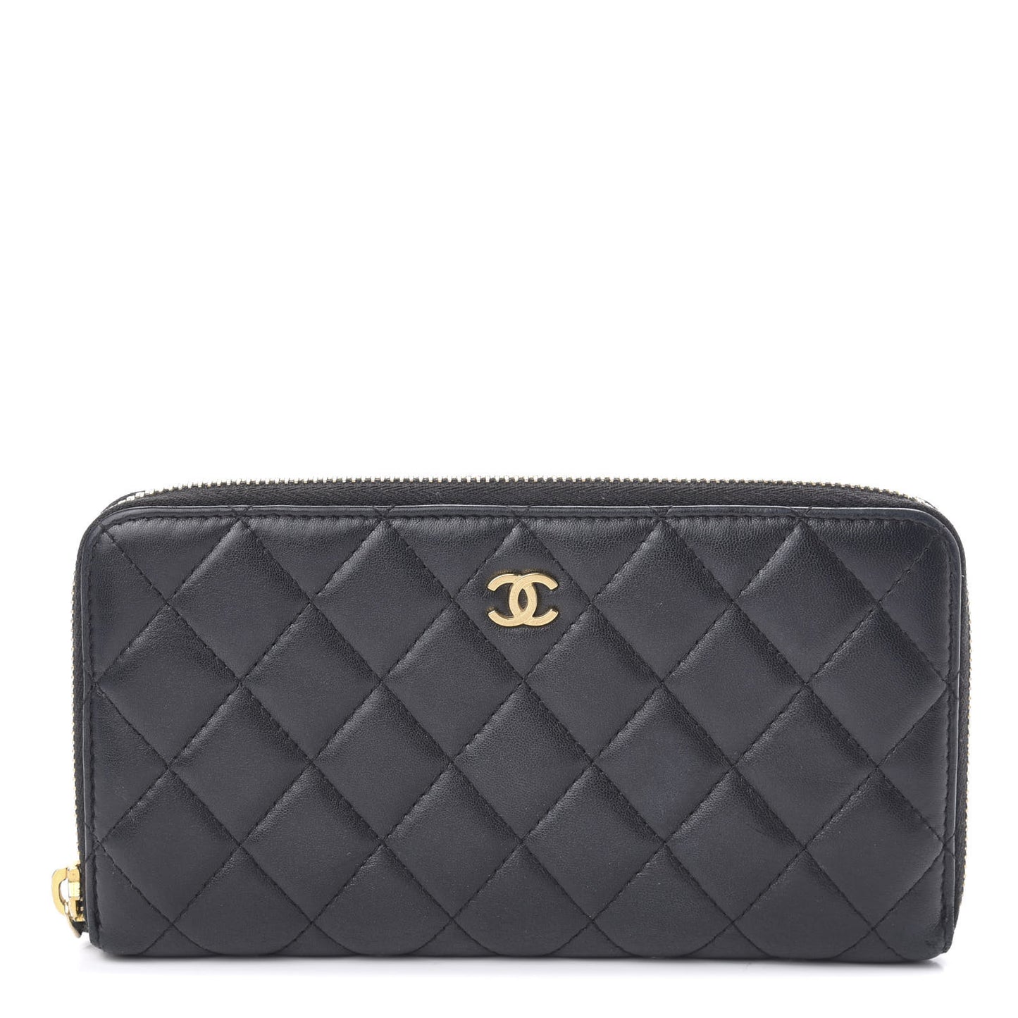 Lambskin Quilted Large Gusset Zip Around Wallet Black