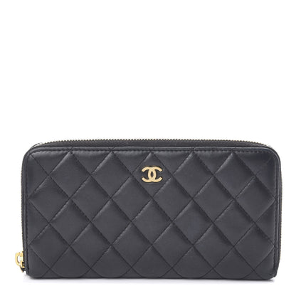 Chanel Lambskin Quilted Large Gusset Zip Around Wallet Black 1 of 8