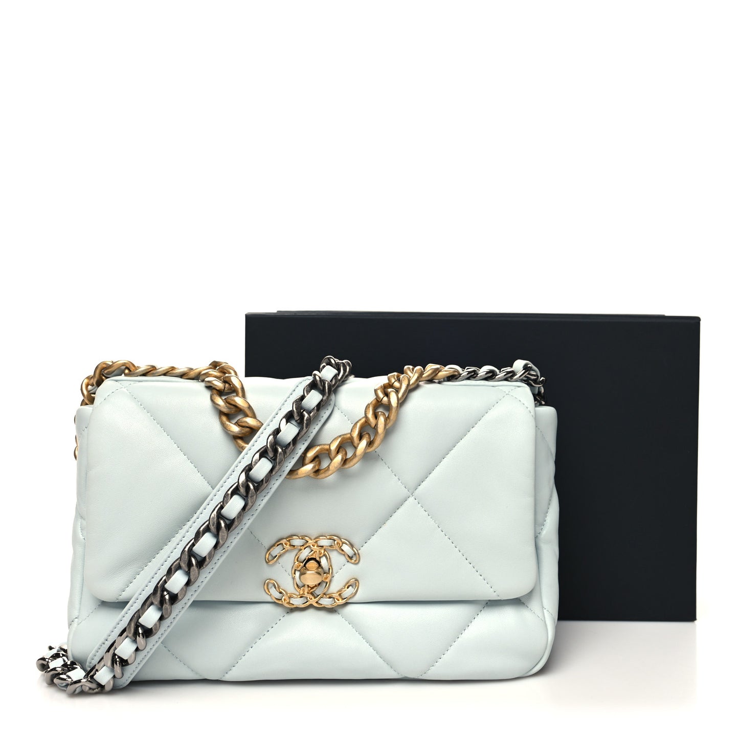 Lambskin Quilted Medium Chanel 19 Flap Light Blue