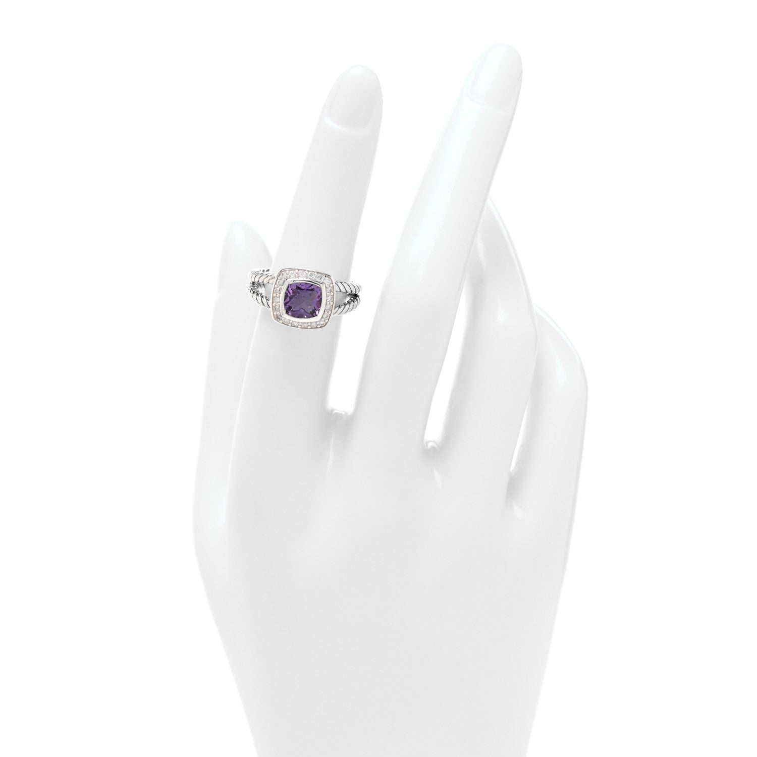 David Yurman Sterling Silver Diamond Amethyst 7mm Petite Albion Ring 52 6 2 of 4