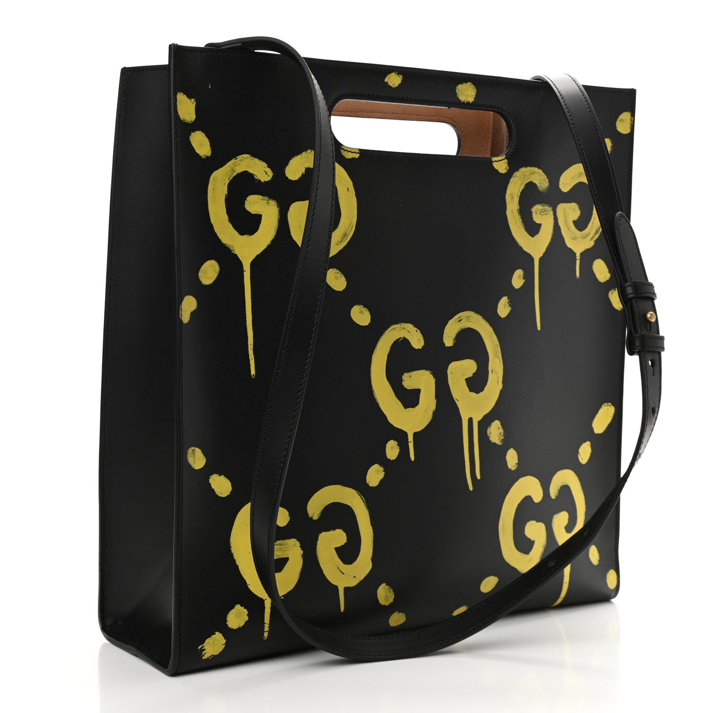 Calfskin GucciGhost Real Medium XL Tote Black Yellow