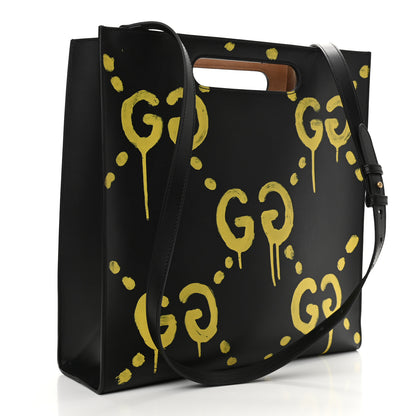 Gucci Calfskin GucciGhost Real Medium XL Tote Black Yellow 3 of 9