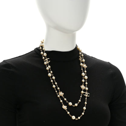 Chanel Pearl Bead CC Flower Long Necklace Gold 2 of 5