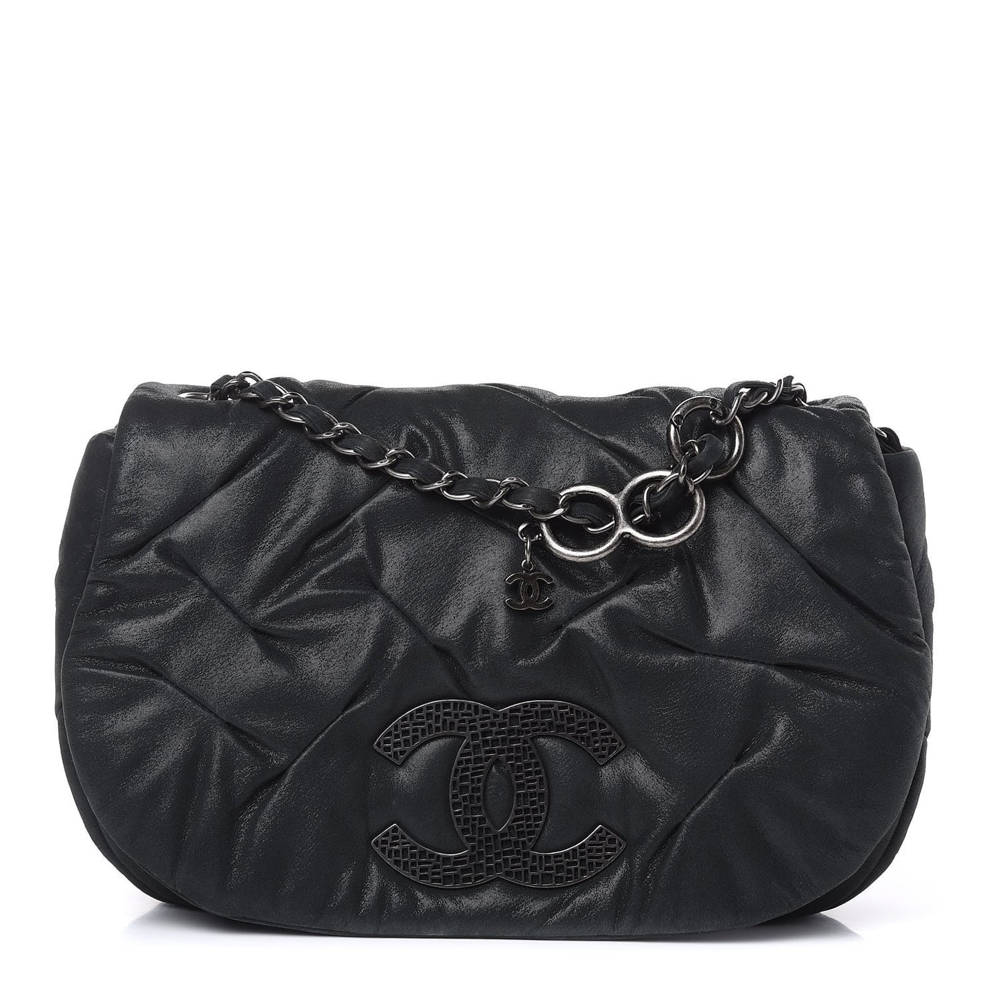 Iridescent Calfskin Glint Flap Black