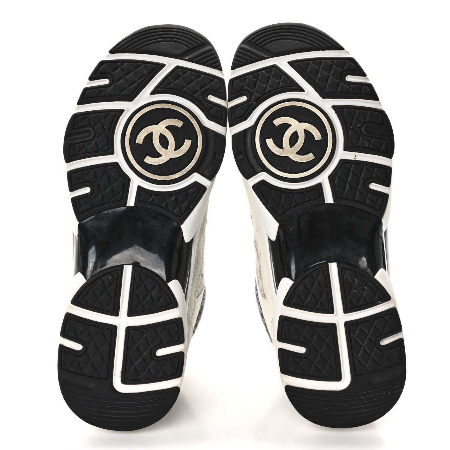 Chanel Fabric Suede Calfskin Womens CC Sneakers 37 Ivory Light Gray White Blue 5 of 11