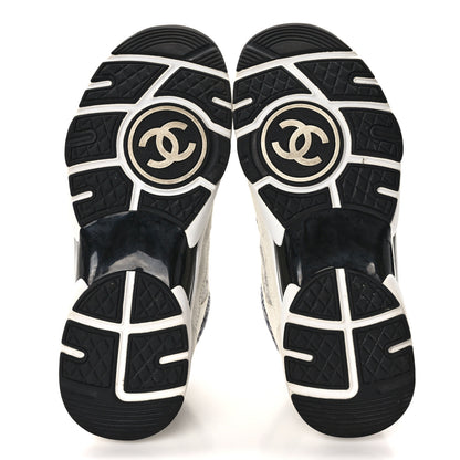Chanel Fabric Suede Calfskin Womens CC Sneakers 37 Ivory Light Gray White Blue 5 of 11