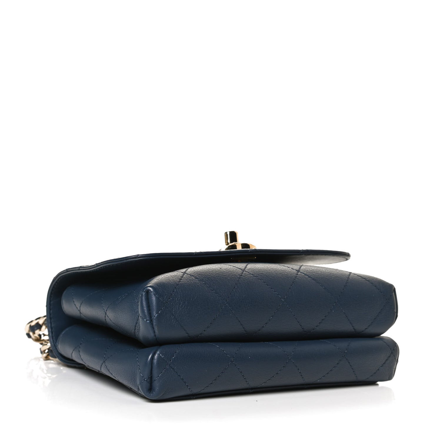 Calfskin Quilted Small Double Pocket Top Handle Flap Blue