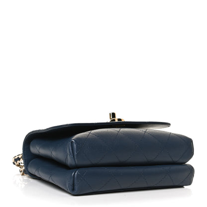 Chanel Calfskin Quilted Small Double Pocket Top Handle Flap Blue 4 of 16