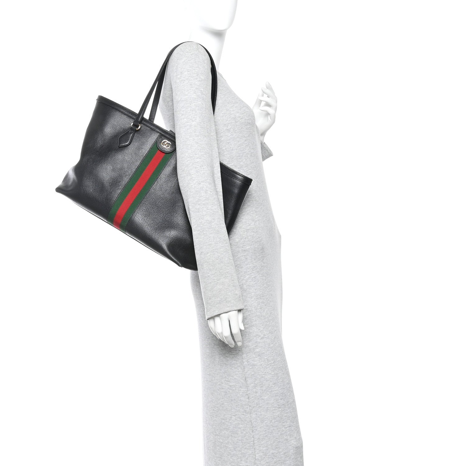 Gucci Textured Calfskin Web Medium Ophidia Shopping Tote Black 2 of 10