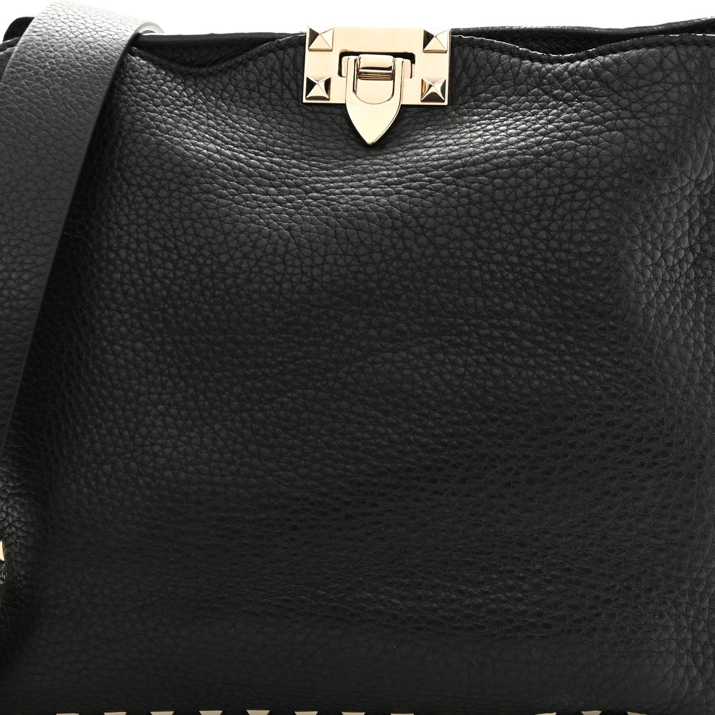 Pebbled Calfskin Small Rockstud Flip-Lock Messenger Bag Black