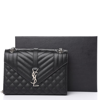 Saint Laurent Grain De Poudre Textured Mixed Matelasse Triquilt Medium Monogram Satchel Black 10 of 10
