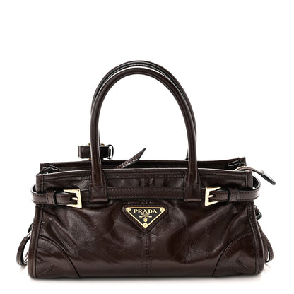 Prada Glossy Calfskin Triangle Mini Bonnie Shoulder Bag Moro 1 of 9