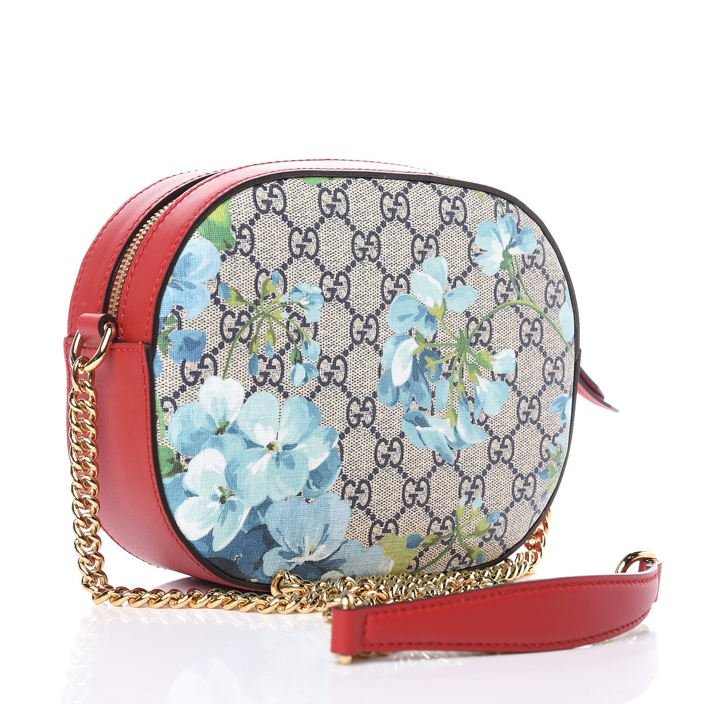 GG Supreme Monogram Blooms Mini Chain Shoulder Bag Beige Blue Navy Hibiscus Red