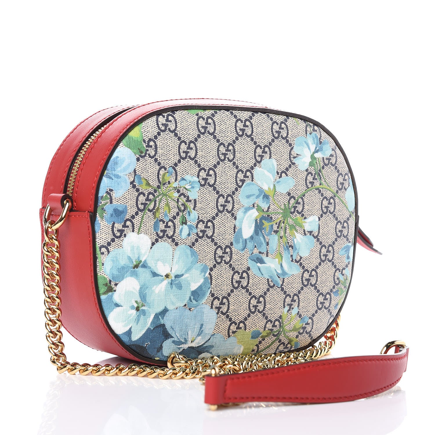 Gucci GG Supreme Monogram Blooms Mini Chain Shoulder Bag Beige Blue Navy Hibiscus Red 3 of 8