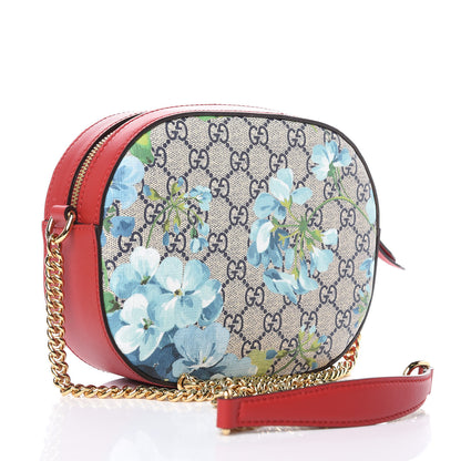Gucci GG Supreme Monogram Blooms Mini Chain Shoulder Bag Beige Blue Navy Hibiscus Red 3 of 8