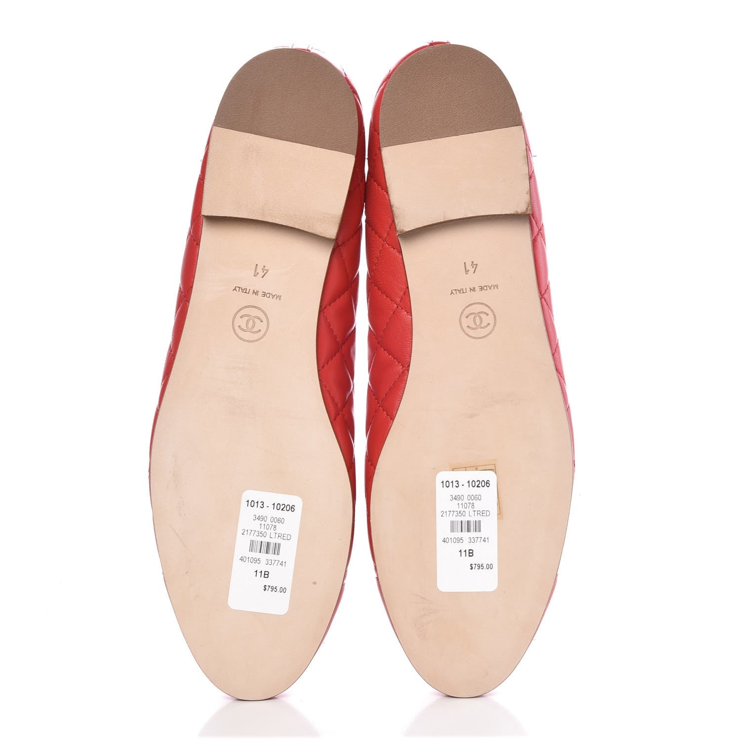 Chanel Lambskin Quilted CC Cap Toe Ballerina Flats 41 Light Red 5 of 11