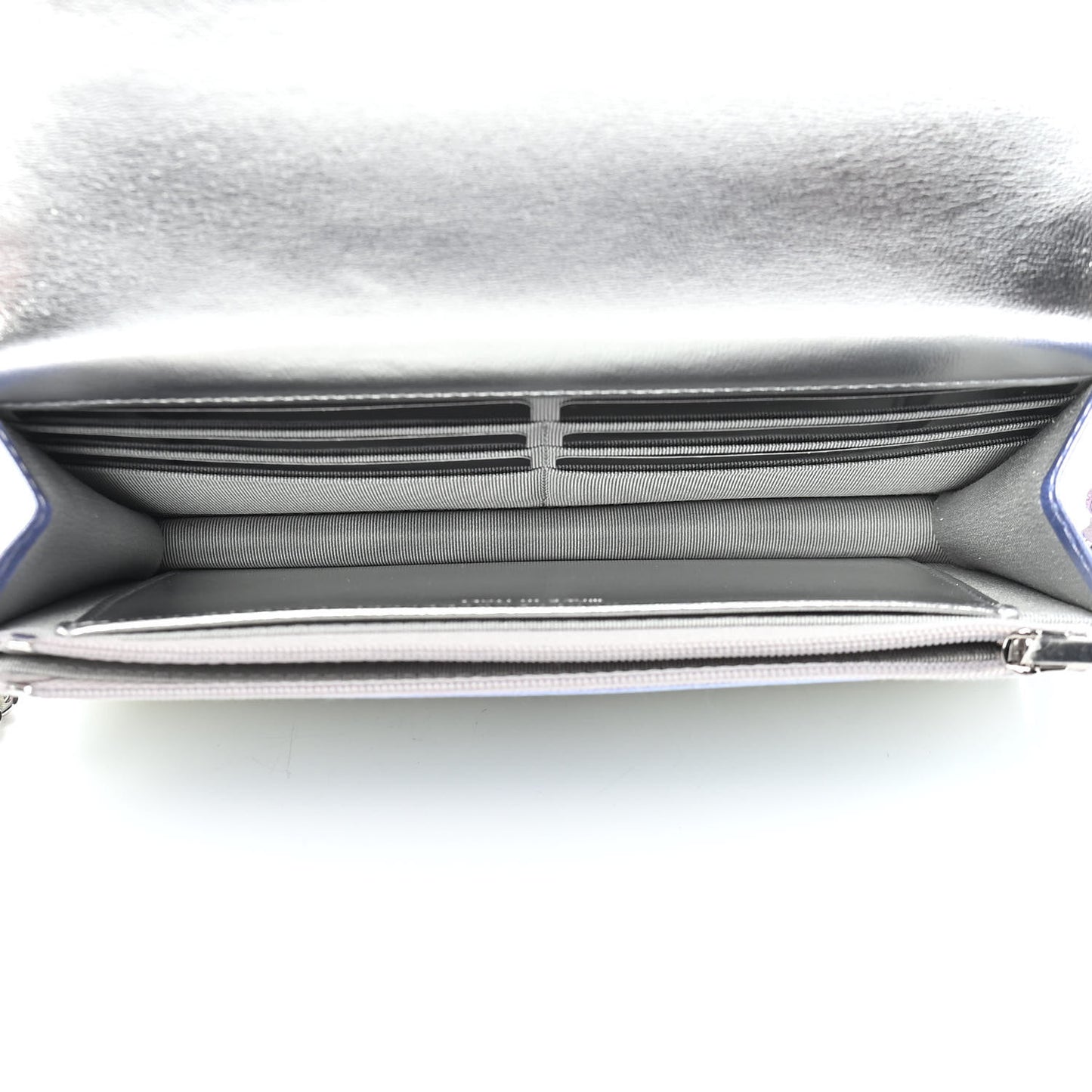 Gradient Metallic Calfskin Quilted Wallet On Chain WOC Silver Blue Yellow Purple