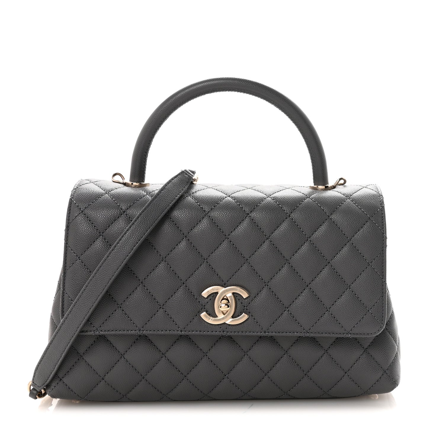 Caviar Quilted Small Coco Handle Flap Dark Grey